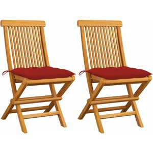 vidaXL Chaises de jardin avec coussins rouge 2 pcs Bois de teck massif pas cher