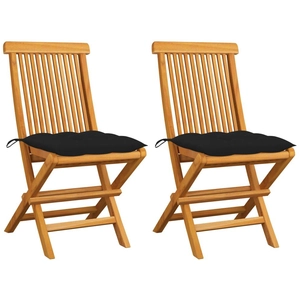 vidaXL Chaises de jardin avec coussins noir 2 pcs Bois de teck massif pas cher