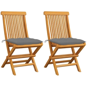 vidaXL Chaises de jardin avec coussins gris 2 pcs Bois de teck massif pas cher