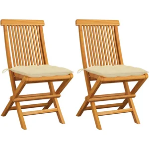 vidaXL Chaises de jardin 2 pcs avec coussins blanc crème Teck massif pas cher