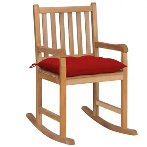 vidaXL Chaise à bascule avec coussin rouge Bois de teck solide pas cher