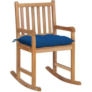 vidaXL Chaise à bascule avec coussin bleu Bois de teck solide pas cher