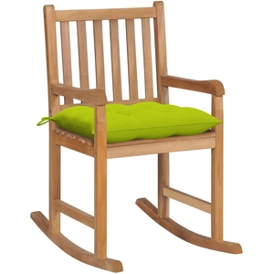 vidaXL Chaise à bascule avec coussin vert vif Bois de teck solide pas cher