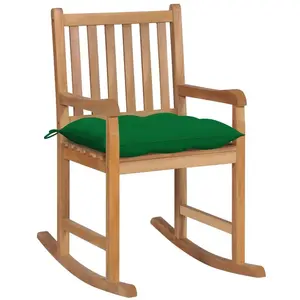 vidaXL Chaise à bascule avec coussin vert Bois de teck solide pas cher