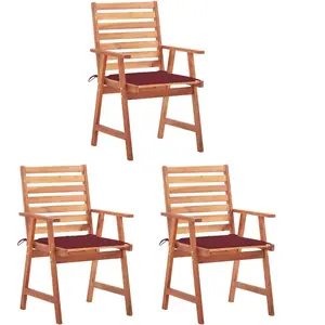 vidaXL Chaises à manger d'extérieur lot de 3 et coussins Acacia massif pas cher