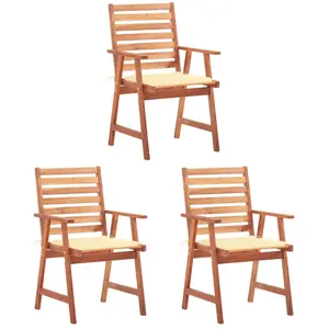 vidaXL Chaises à manger d'extérieur lot de 3 et coussins Acacia massif pas cher