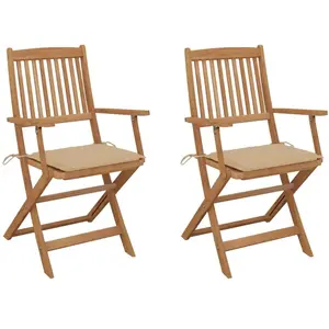 vidaXL Chaises pliables de jardin 2 pcs avec coussins Bois d'acacia pas cher