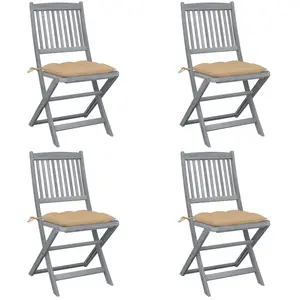 vidaXL Chaises pliables d'extérieur lot de 4 et coussins Bois d'acacia pas cher