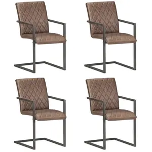 Comparateur de prix : vidaXL Chaises à manger cantilever lot de 4 marron cuir véritable
