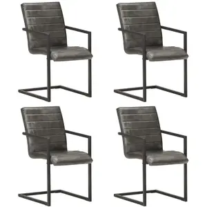 vidaXL Chaises à manger cantilever lot de 4 gris cuir véritable pas cher
