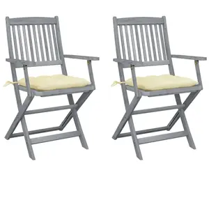 vidaXL Chaises pliables d'extérieur lot de 2 et coussins Bois d'acacia pas cher