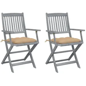 vidaXL Chaises pliables d'extérieur lot de 2 et coussins Bois d'acacia pas cher