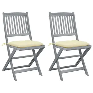 vidaXL Chaises pliables d'extérieur 2 pcs avec coussins Bois d'acacia pas cher