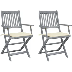 vidaXL Chaises pliables d'extérieur 2 pcs avec coussins Bois d'acacia pas cher