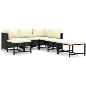 Comparateur de prix : vidaXL Salon de jardin 7 pcs avec coussins Résine tressée Noir