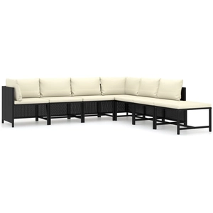 vidaXL Salon de jardin 7 pcs avec coussins Résine tressée Noir pas cher