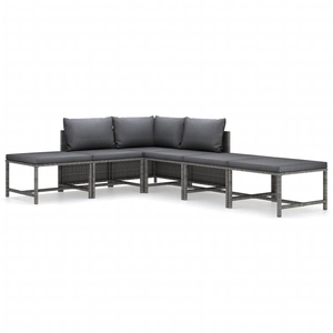 vidaXL Salon de jardin 6 pcs avec coussins Résine tressée Gris pas cher
