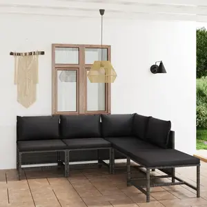 vidaXL Salon de jardin 5 pcs avec coussins Résine tressée Gris pas cher