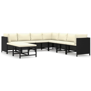 vidaXL Salon de jardin 9 pcs avec coussins Résine tressée Noir pas cher