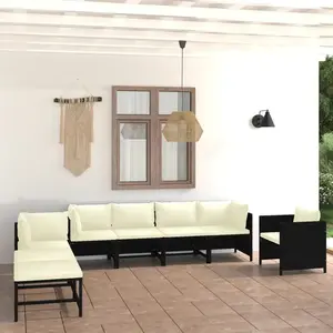 vidaXL Salon de jardin 8 pcs avec coussins Résine tressée Noir pas cher