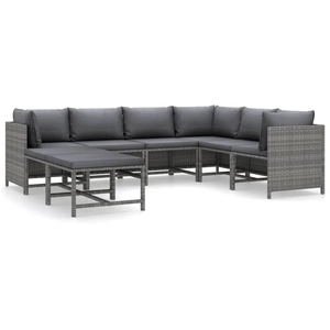 vidaXL Salon de jardin 8 pcs avec coussins Résine tressée Gris pas cher