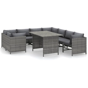 vidaXL Salon de jardin 9 pcs avec coussins Résine tressée Gris pas cher