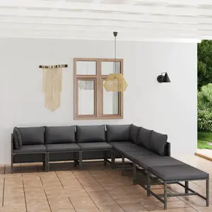 vidaXL Salon de jardin 8 pcs avec coussins Résine tressée Gris pas cher