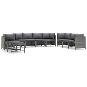 vidaXL Salon de jardin 10 pcs avec coussins Résine tressée Gris pas cher