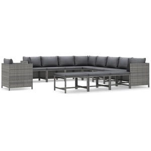 vidaXL Salon de jardin 12 pcs avec coussins Résine tressée Gris pas cher
