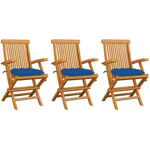 vidaXL Chaises de jardin avec coussins bleu 4 pcs Bois de teck massif pas cher