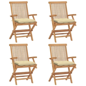 vidaXL Chaises de jardin avec coussins blanc crème 4 pcs Teck massif pas cher