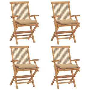 vidaXL Chaises de jardin avec coussins beige 4 pcs Bois de teck massif pas cher