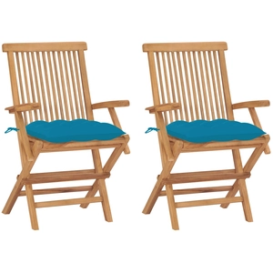 vidaXL Chaises de jardin avec coussins bleu clair 4 pcs Teck massif pas cher