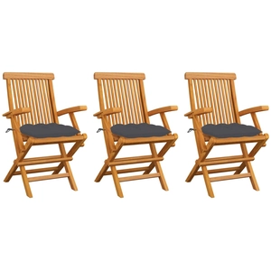 vidaXL Chaises de jardin avec coussins anthracite 4 pcs Bois de teck pas cher
