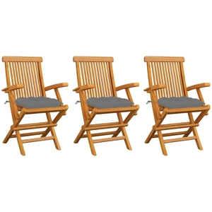 vidaXL Chaises de jardin avec coussins gris 4 pcs Bois de teck massif pas cher