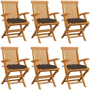 vidaXL Chaises de jardin avec coussins taupe 4 pcs Bois de teck massif pas cher