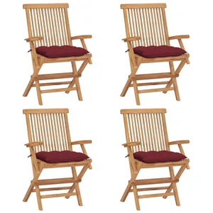 vidaXL Chaises de jardin avec coussins rouge bordeaux 4pcs Teck massif pas cher