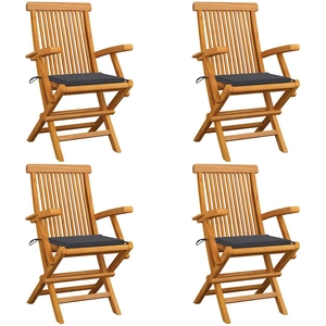 vidaXL Chaises de jardin avec coussins anthracite 4 pcs Bois de teck pas cher
