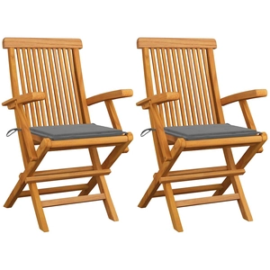 vidaXL Chaises de jardin avec coussins gris 4 pcs Bois de teck massif pas cher