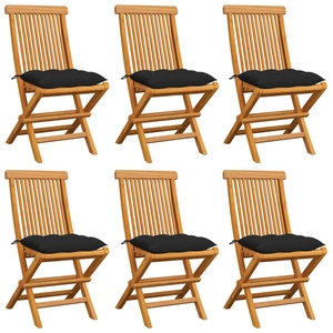 vidaXL Chaises de jardin avec coussins noir 6 pcs Bois de teck massif pas cher