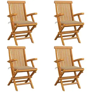 vidaXL Chaises de jardin avec coussins beige 4 pcs Bois de teck massif pas cher