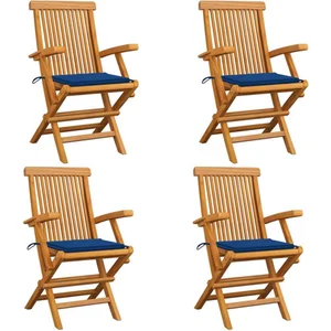 vidaXL Chaises de jardin avec coussins bleu royal 4 pcs Bois de teck pas cher