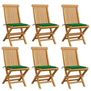 vidaXL Chaises de jardin avec coussins vert 6 pcs Bois de teck massif pas cher