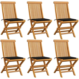 vidaXL Chaises de jardin avec coussins noir 6 pcs Bois de teck massif pas cher