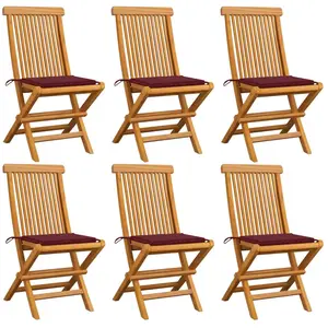 vidaXL Chaises de jardin avec coussins rouge bordeaux 6pcs Teck massif pas cher