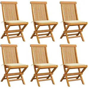 vidaXL Chaises de jardin avec coussins crème 6 pcs Bois de teck massif pas cher