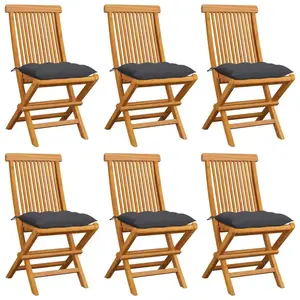 vidaXL Chaises de jardin avec coussins anthracite 6 pcs Bois de teck pas cher