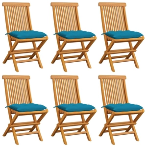 vidaXL Chaises de jardin avec coussins bleu clair 6 pcs Bois de teck pas cher