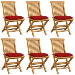 vidaXL Chaises de jardin avec coussins rouge 6 pcs Bois de teck massif pas cher