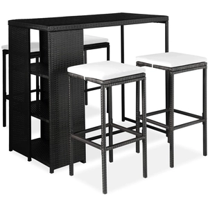 vidaXL Meuble de bar de jardin 5 pcs et coussins Résine tressée Noir pas cher